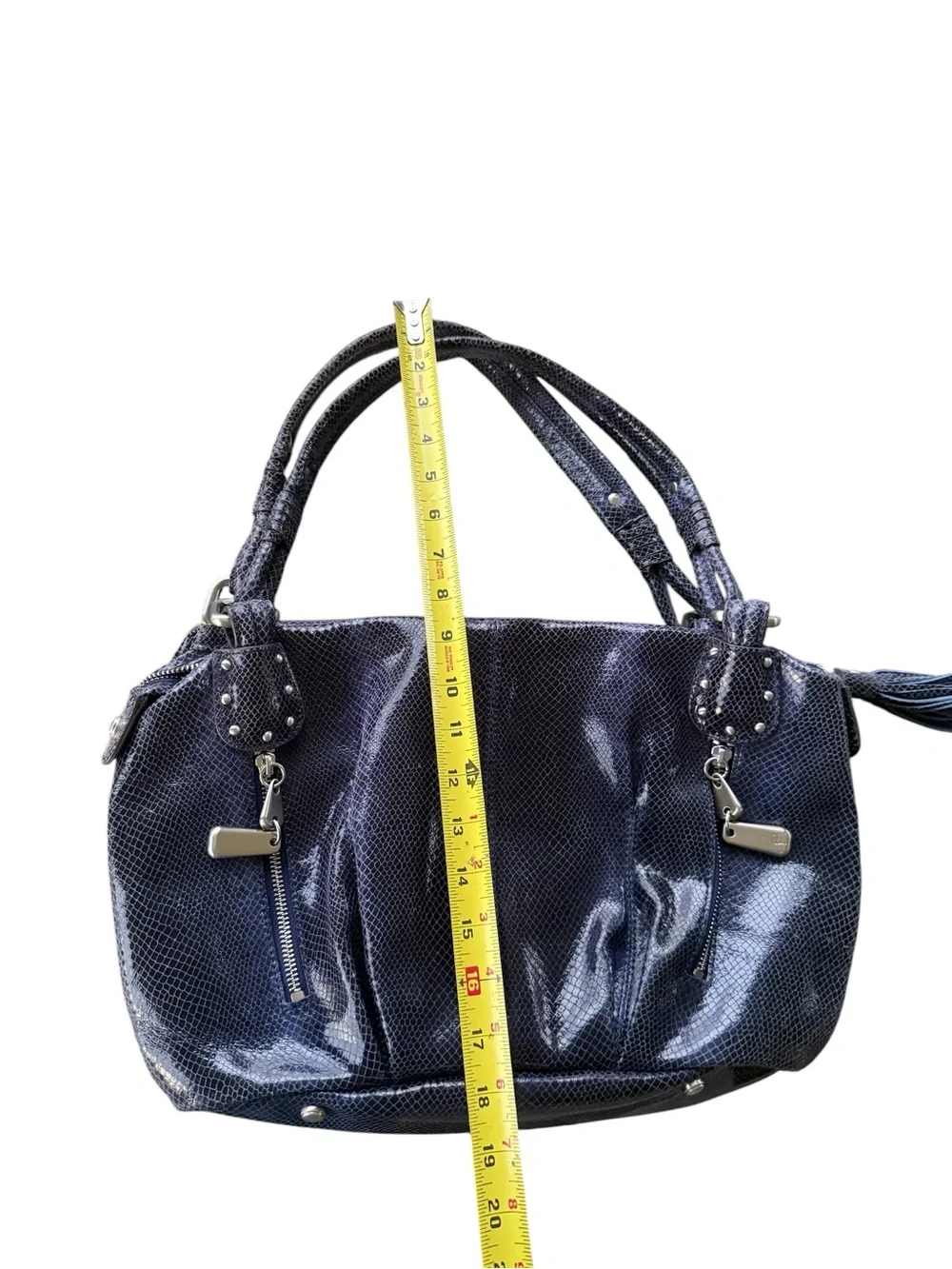 B. Makowsky Blue Leather Hobo Bag Snake Embossed Silver Hardware Y2K A221285